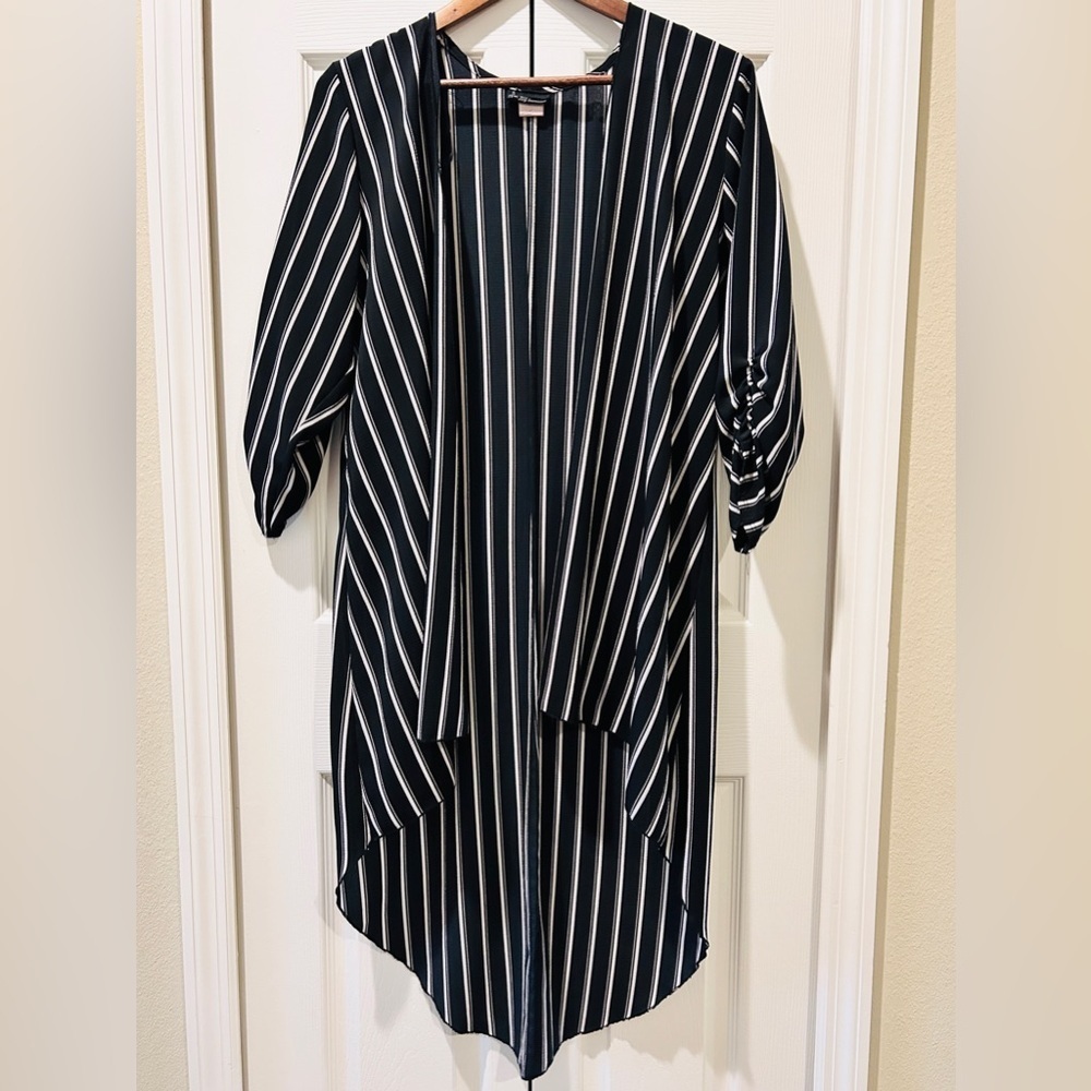OS Striped Open Front High-Low Cardigan | NY Invasion Drape Kimono - Picture 3 of 9
